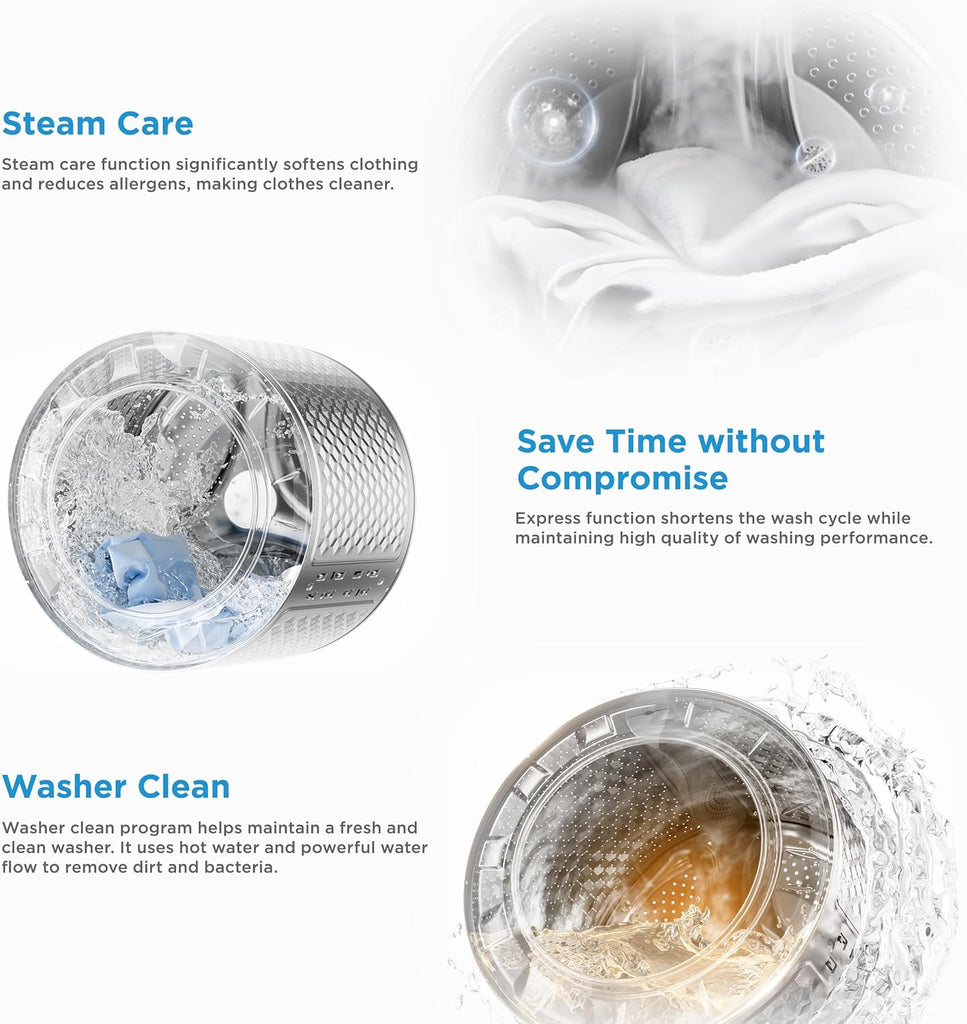 24 Inch All-in-One Front Load Washer Dryer Combo, 2.7 Cu.ft 26lbs Ventless Full-Automatic Washing Machine with Steam