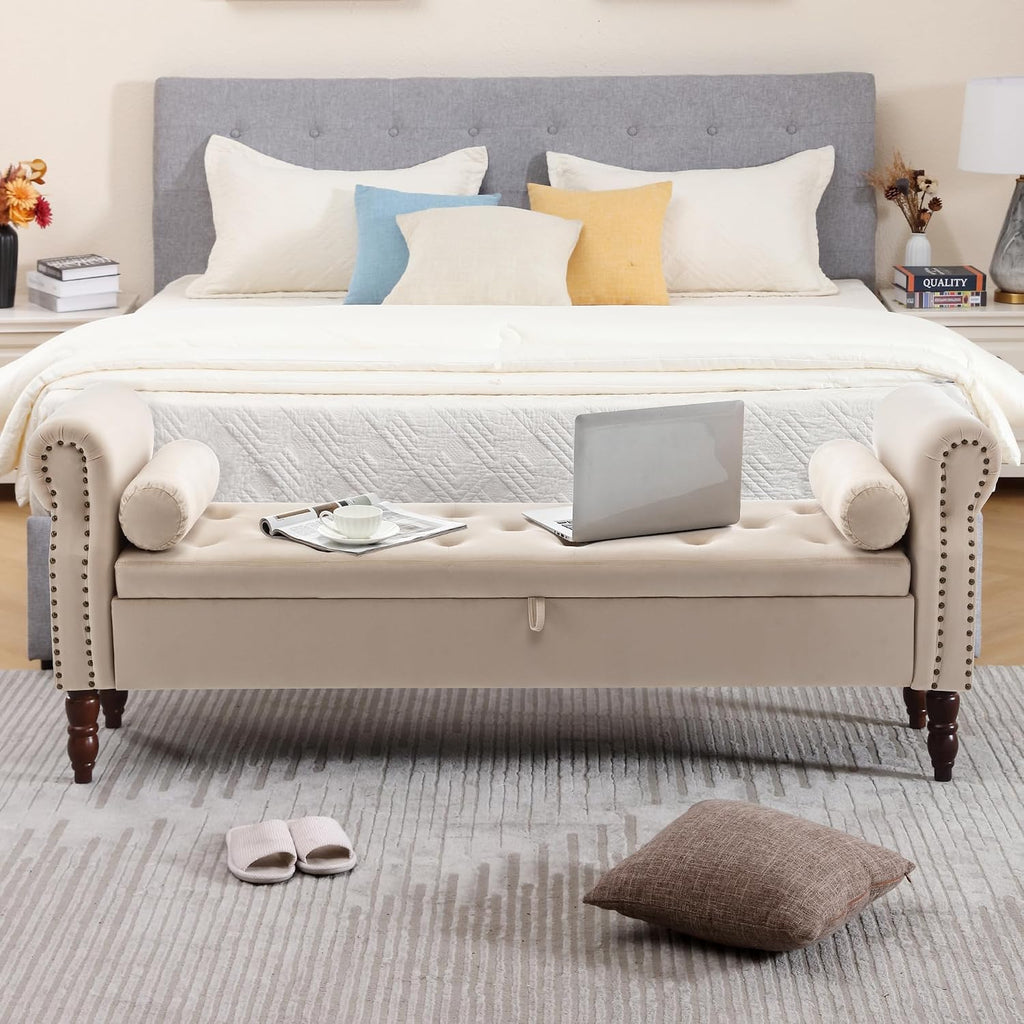 67" End of Bed Storage Bench King Size, Storage Bench , Velvet Bed Bench with Storage Upholstered Tufted Storage