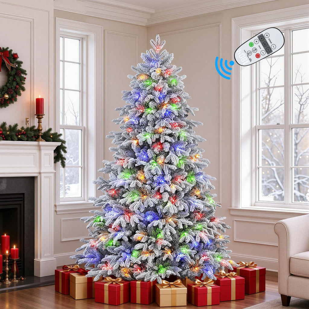 Prelit Artificial Flocked Christmas Tree 5FT & Multi-Color Lights