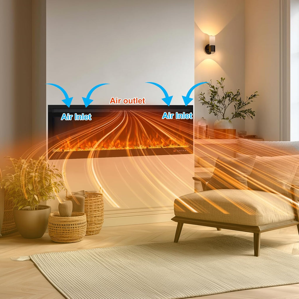42 Inch Smart Wall Mount & in Wall Recessed Electric Fireplace Insert,App Control