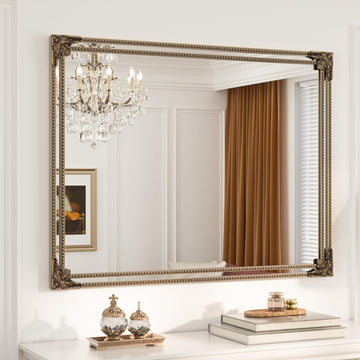 30x36 Inch Gold Antique Vintage Mirror, Brass Baroque Mirror