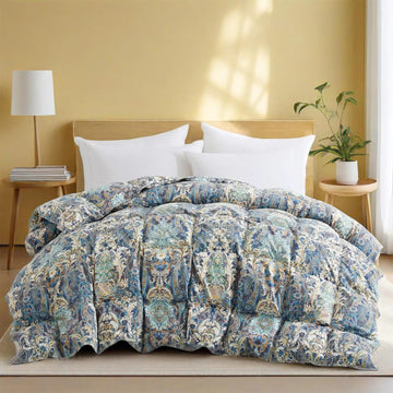King Down Comforter with Paisley Floral- All Season Ultra Soft Goose Feather Fiber