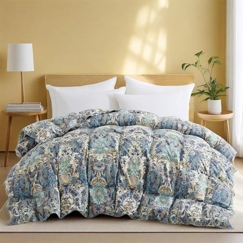 King Down Comforter with Paisley Floral- All Season Ultra Soft Goose Feather Fiber