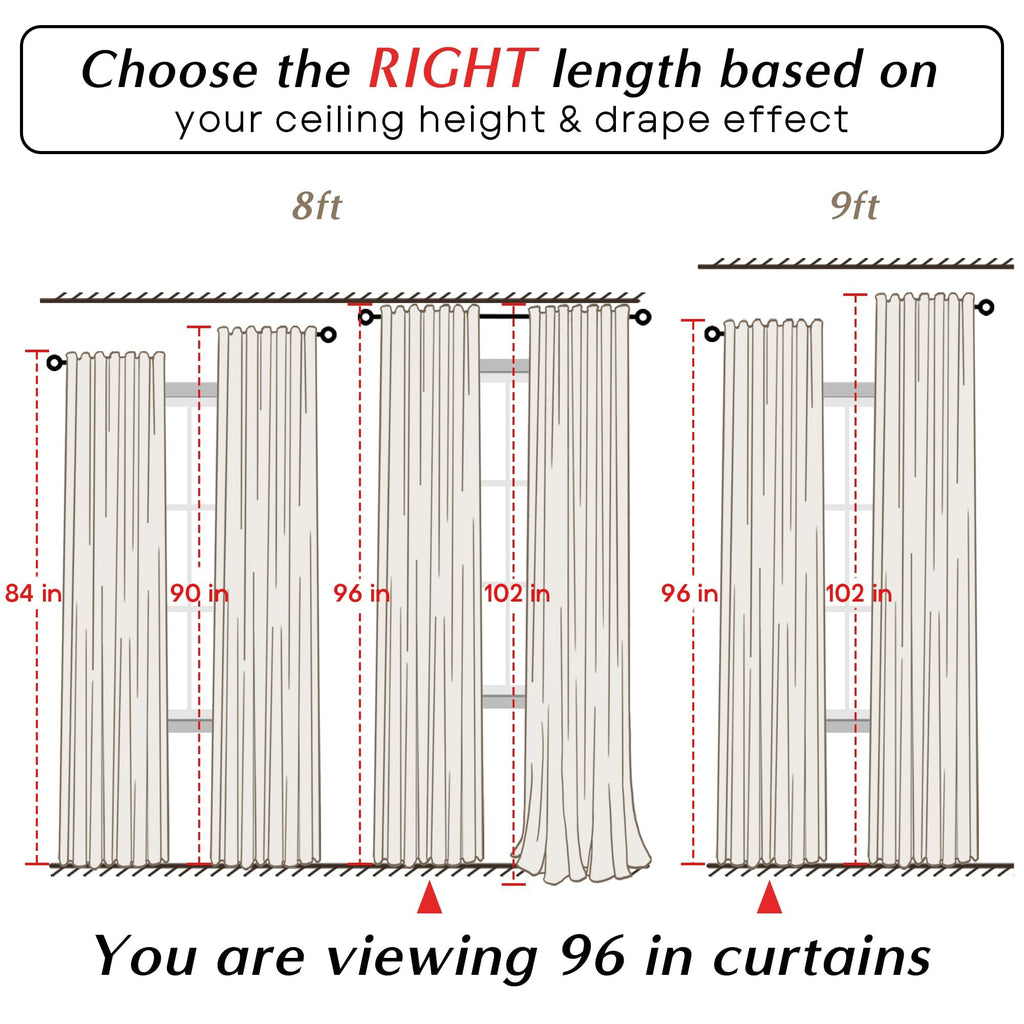 94 Inch Cat Proof Linen Pleated Blackout Curtains with Hooks, Perfect Length for Ring Top or Pinch Pleat Hanging