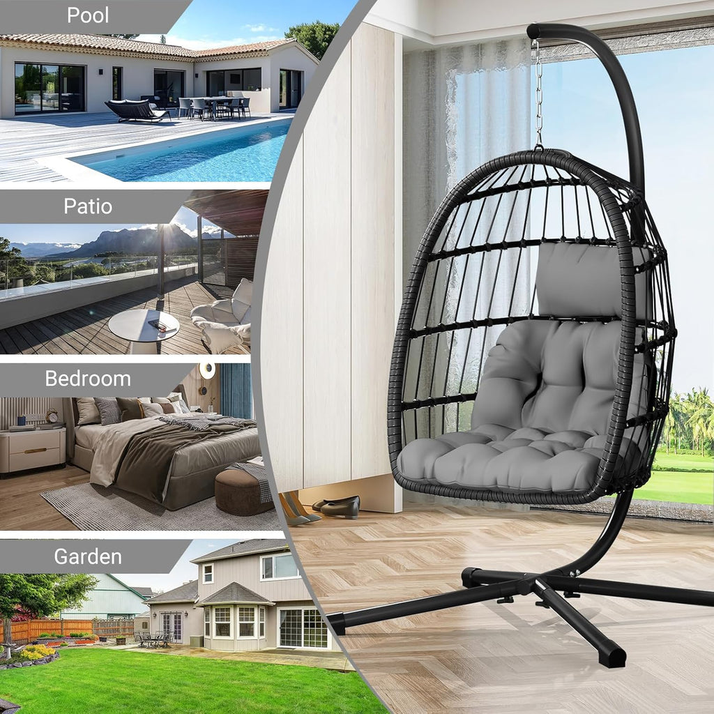 Egg Chair with Stand,Patio Rattan Wicker Hanging Hammock Chair Porch Garden,Thickened Aluminum Alloy Steel Frame and