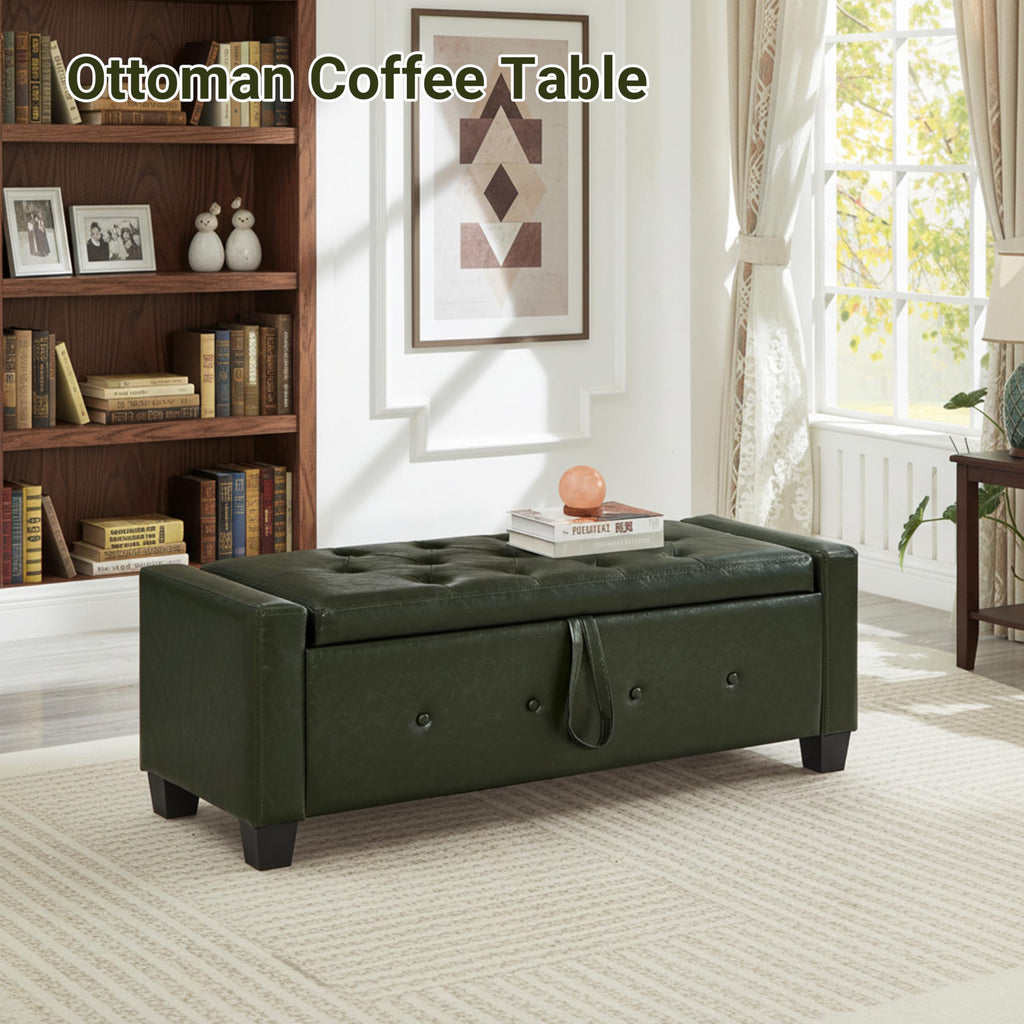 48" Faux Leather Ottoman with Storage, Green