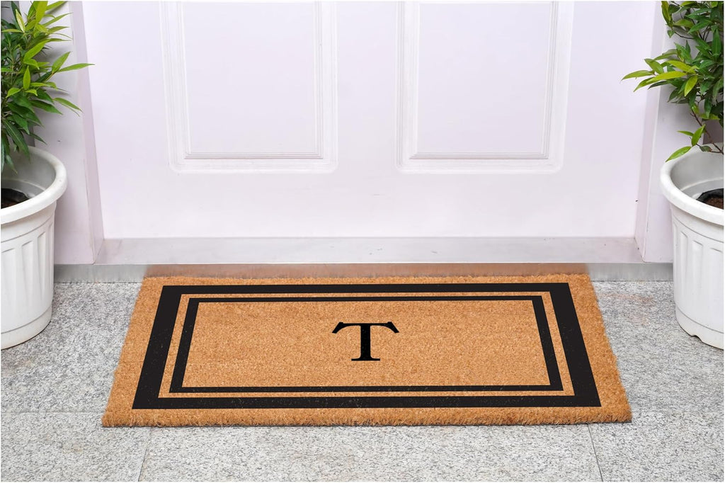 152961830T Black Border 18" x 30" Monogram Doormat, (Letter T)