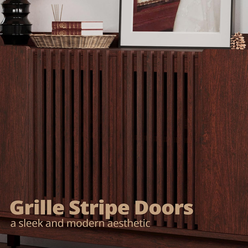 63" Storage Cabinet, Buffet Cabinet with Grille Doors and 2 Adjustable Shelves, Mid Century Sideboard for Kitchen