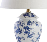 22" Blue/White Ceramic Table Lamp, French Country Chinoiserie Ginger Jar LED Bedside Lamp Bedroom, White Linen Shade