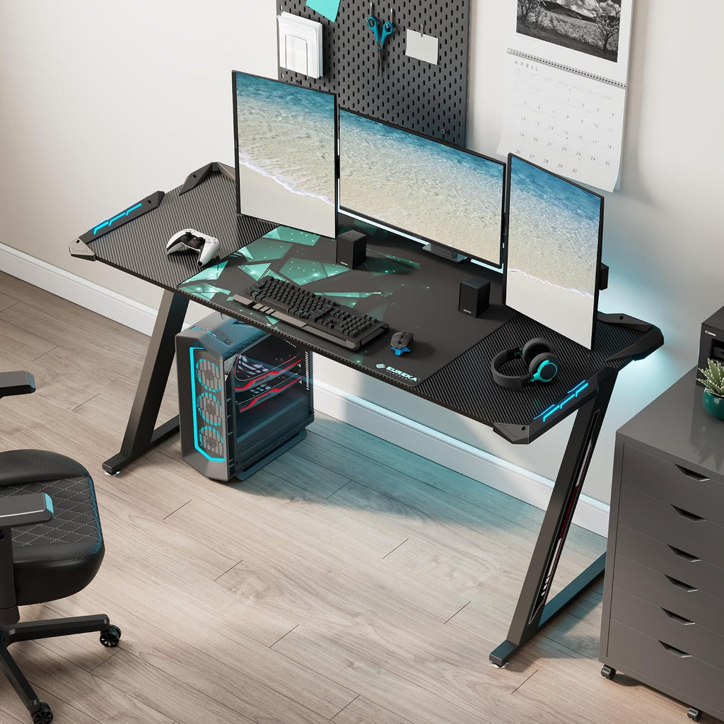 Gaming Desk, 60 Inch Computer Desk with RGB LED Lights