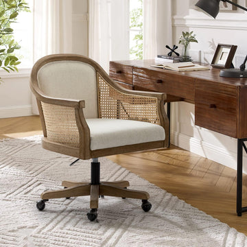 Desk Chair, Upholstered Home, Vintage with Armrest, Adjustable Swivel Rolling Height Task Chair for Living
