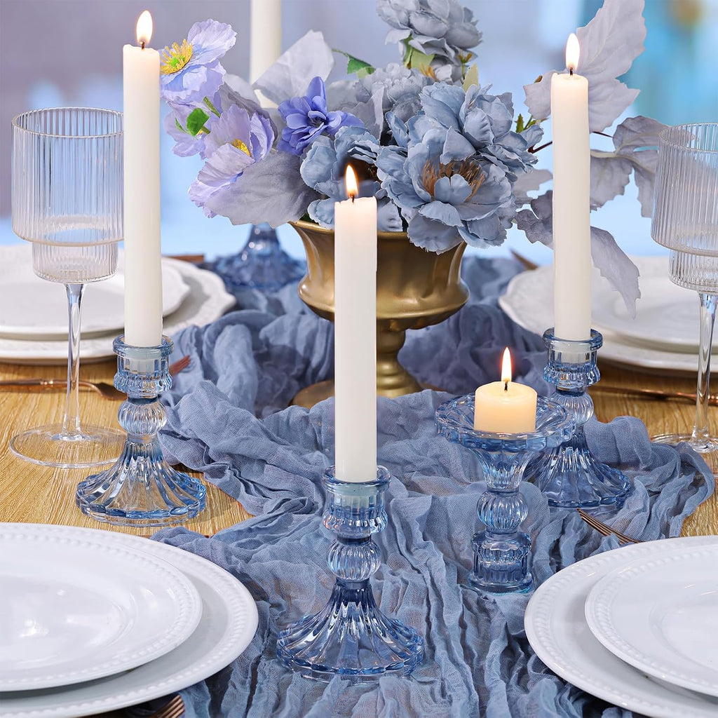 12PCS Blue Candlestick Holders Set- 4" H Taper Candle Holders, Glass Candle Holders Bulk for Wedding, Party, Home