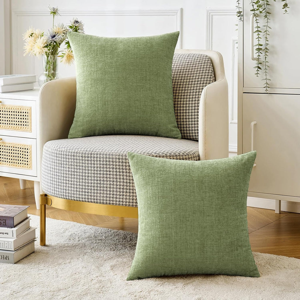 Pack of 2 Couch Throw Pillow Covers 18x18 Inch Spring Soft Sage Green Chenille Pillow Covers