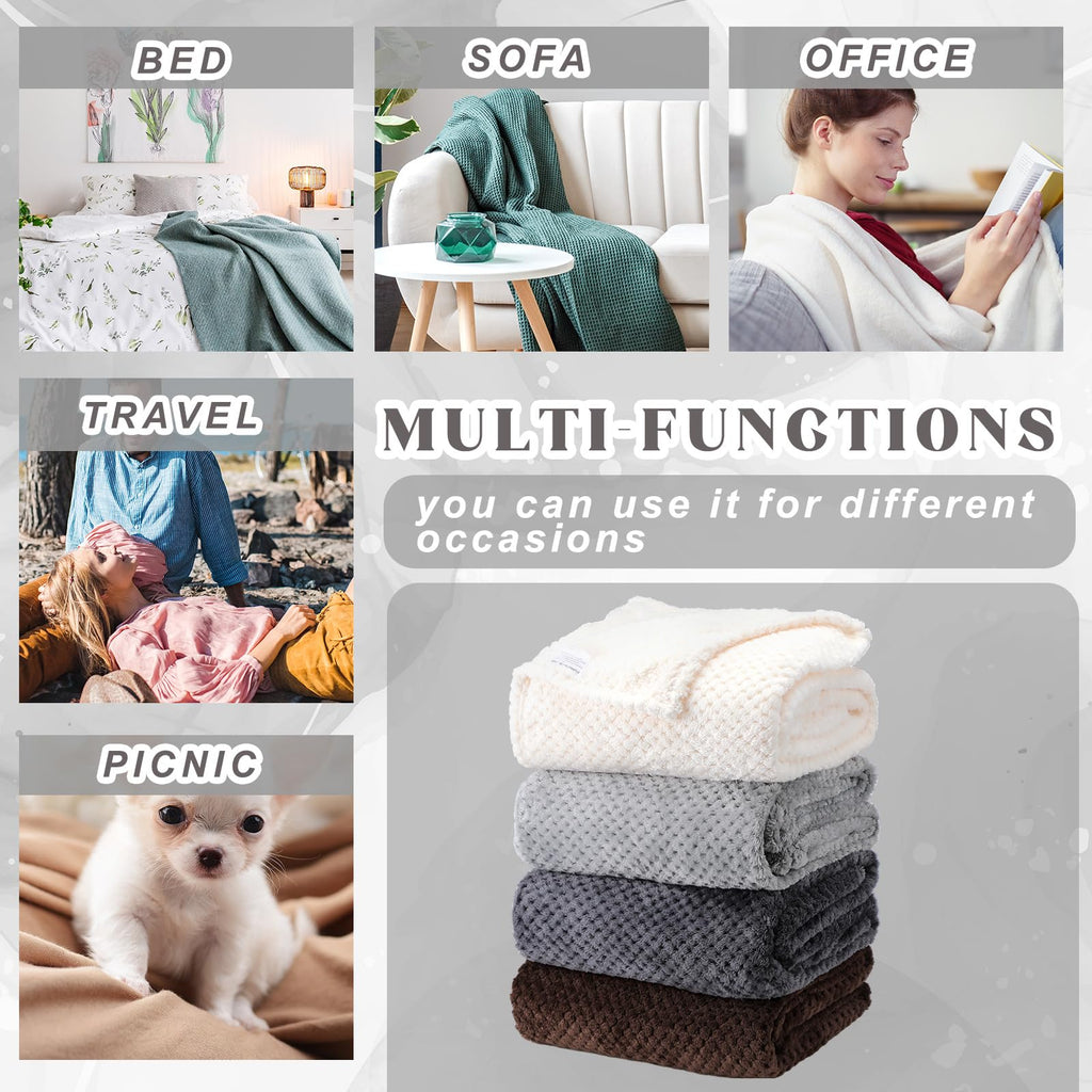 4 Pcs Fleece Throw Blanket, 3D Waffle Textured, Gradient Gray