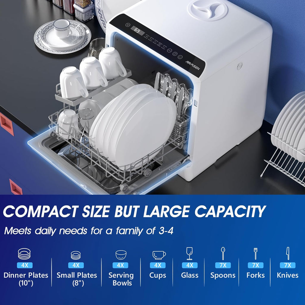 Portable Countertop Dishwashers, 5 Washing Programs Mini Dishwashers with 5 L Built-in Water Tank and Double-layered