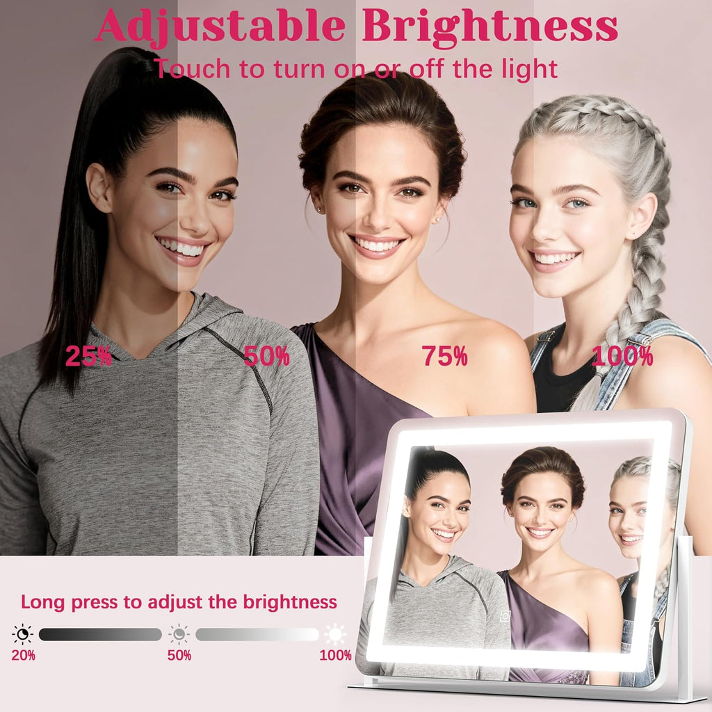 22"x17" Vanity Mirror with Lights, LED Makeup Mirror with 3 Color Modes & Dimmable Touch Control, 360 Rotation