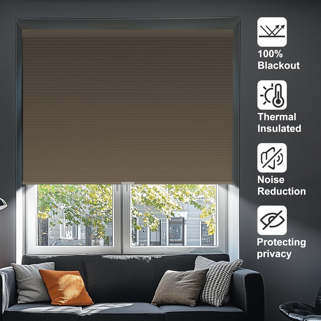 No Drill Blackout Cellular Shades,Brown,18" W x 36" H