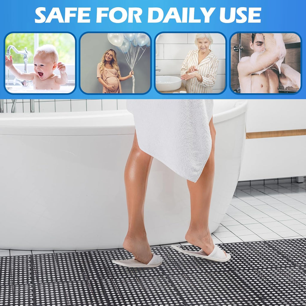 50 Pcs 11'8 x 11'8 Inches Interlocking Drainage Tiles Dry Deck with Drain Holes Non Slip Floor Mats TPE Soft for
