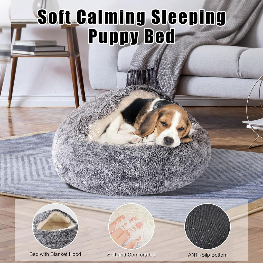 Cat Beds for Indoor Cats,Cat Cave for Puppy and Kitty,Calming Small Dog Bed for Small Dogs with Cover Cave,Cozy