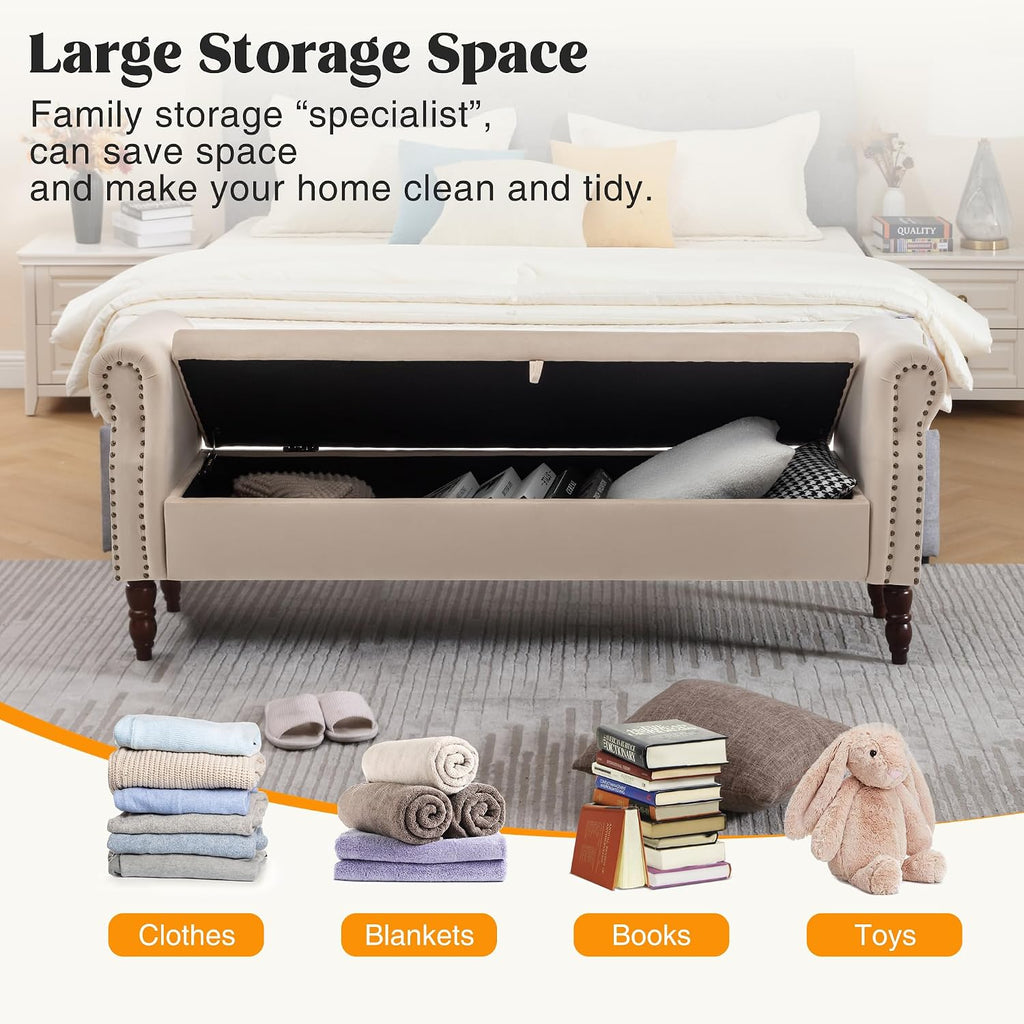 67" End of Bed Storage Bench King Size, Storage Bench , Velvet Bed Bench with Storage Upholstered Tufted Storage