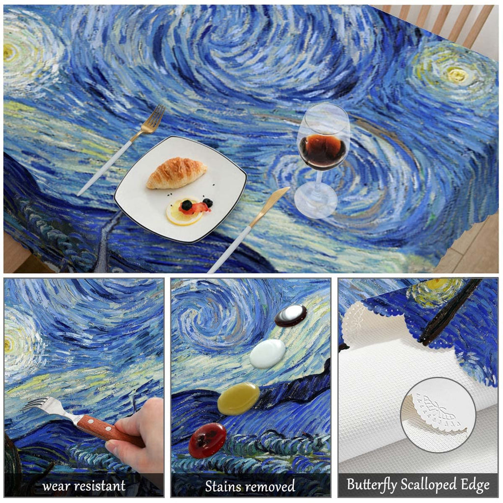 Van Gogh Table Cloth Abstract Starry Night Art Painting Rectangular Tablecloth Picnic & BBQ Table Cover Polyester