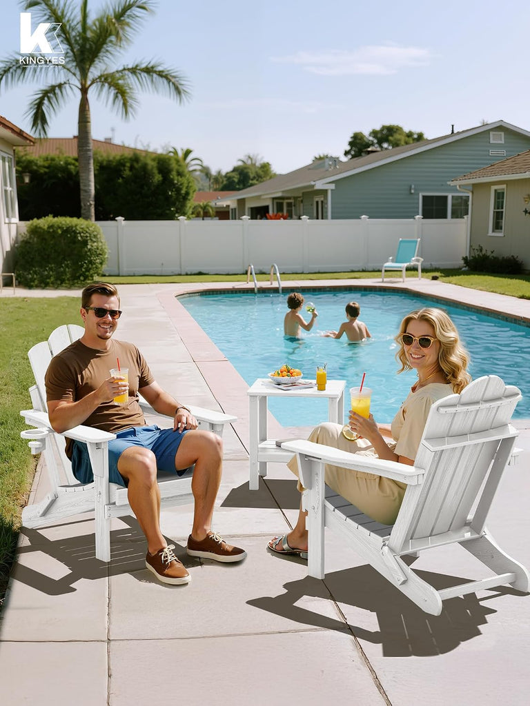Adjustable Adirondack Chairs Set of 2, Folding Outdoor Chair, White | | with Cup Holder | Reclining 3-Position
