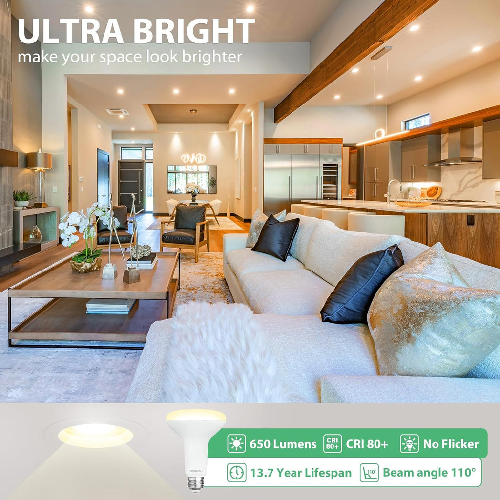 BR30 LED Bulb, Dimmable Flood Lights Indoor CRI80 7W Equivalent 65W 2700K Soft White 650 Lumens, 15000 Lifetime Hours
