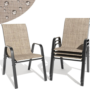 Dining Chairs Set of 4 Outdoor Stackable Dining Chairs for All Weather 350lbs Capacity Heavy Duty Textilene Fabric