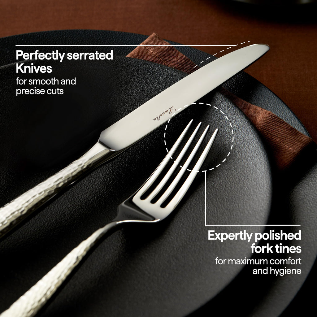 60-Piece Hammered 18/10 Forged Silverware Set for 12 (Ponza)