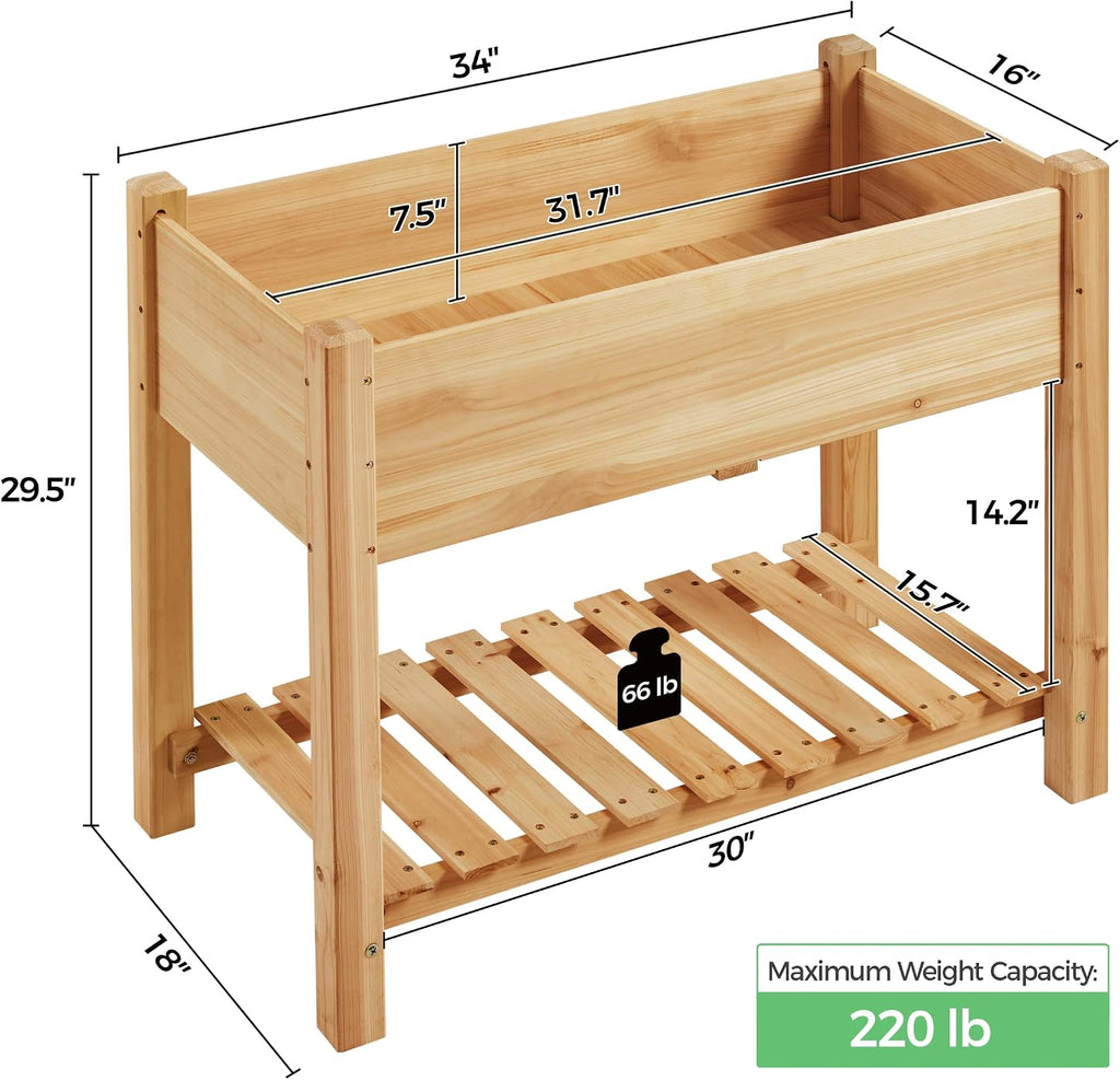 34" Raised Garden Bed with Legs, Wooden Planter Box, 1Pcs | Elevated wooden planter with sturdy fir wood frame &