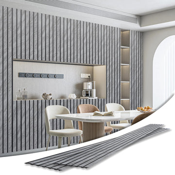Six-Grid Design Slim Slat Wall Panel, 104 x 12 Inch, 4-Pack, Granite