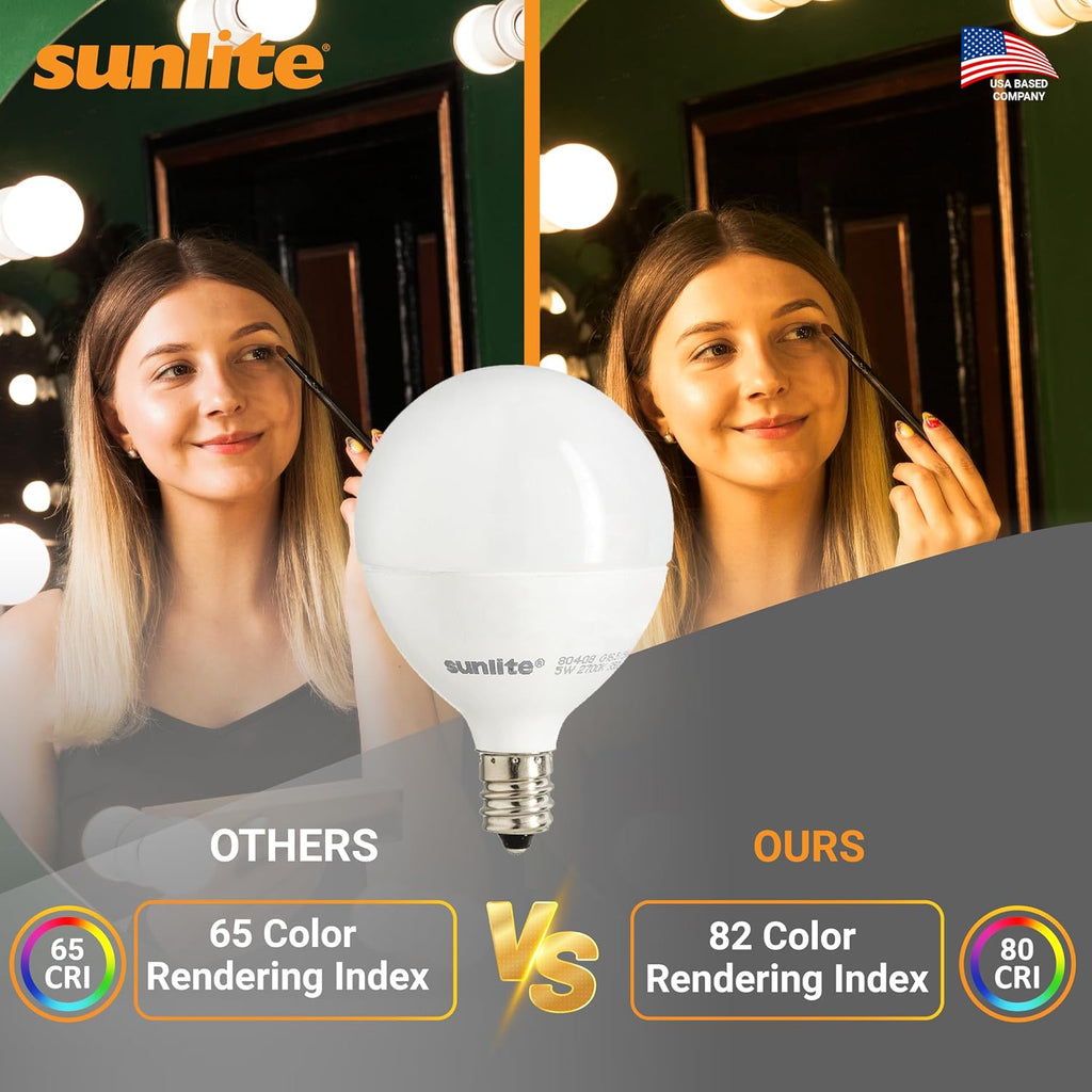 LED G16.5 Globe Light Bulb, 5 Watts (40W Equivalent), 350 Lumens, 2700K Soft White, Dimmable, Candelabra E12