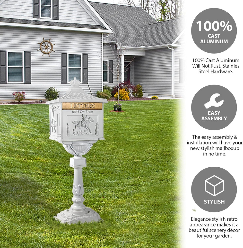 Mailbox Cast Aluminum White Mail Box Postal Box Security Heavy Duty New
