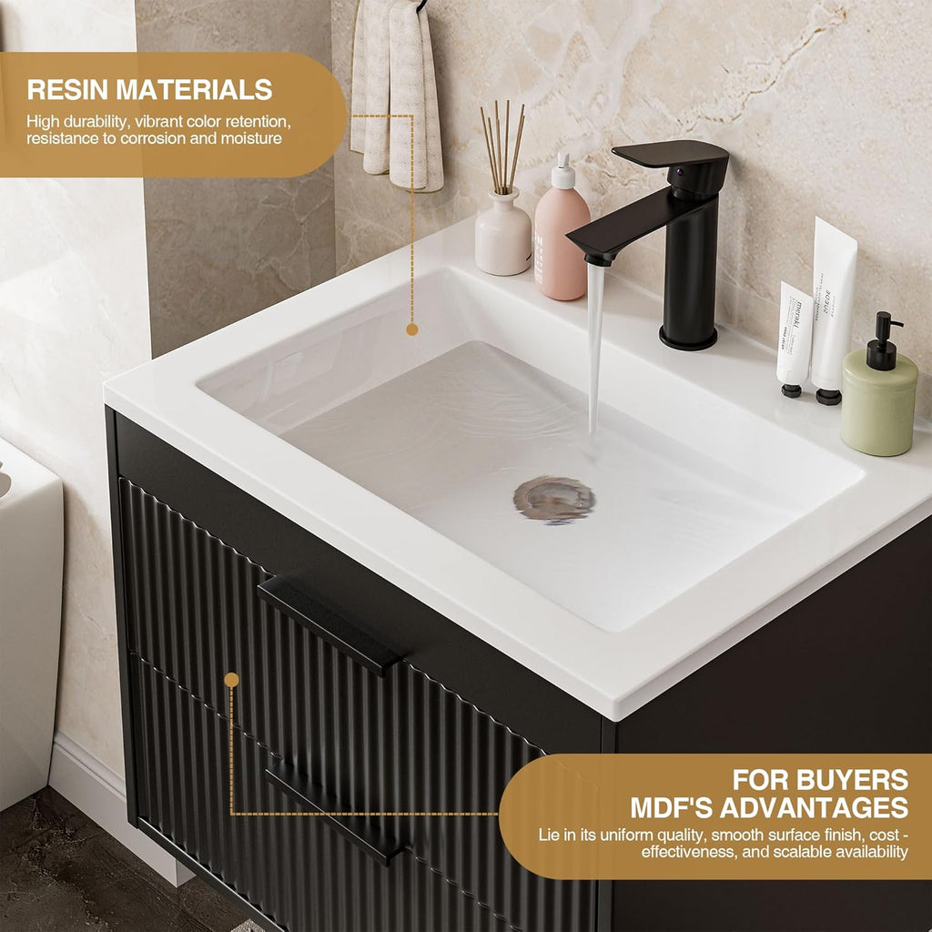 24" Modern Floating Bathroom Vanity with Sink - Wall Mounted Cabinet with Double Drawers