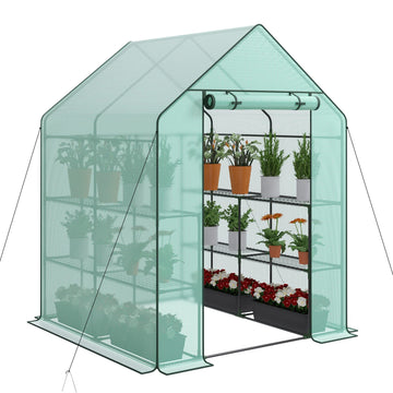 Walk-in Greenhouse for Outdoors, 57 x 57 x 77 inch, Portable PE Cover Greenhouse with Anchors and Ropes Indoor