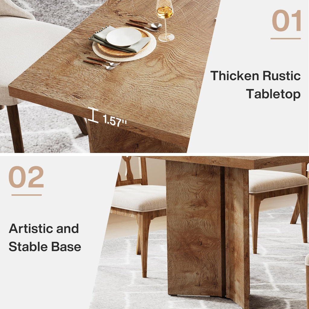 63-inch Dining Table for 4-6, Farmhouse Kitchen Table with Large Tabletop, Rectangular Dinner Eating Table, Light