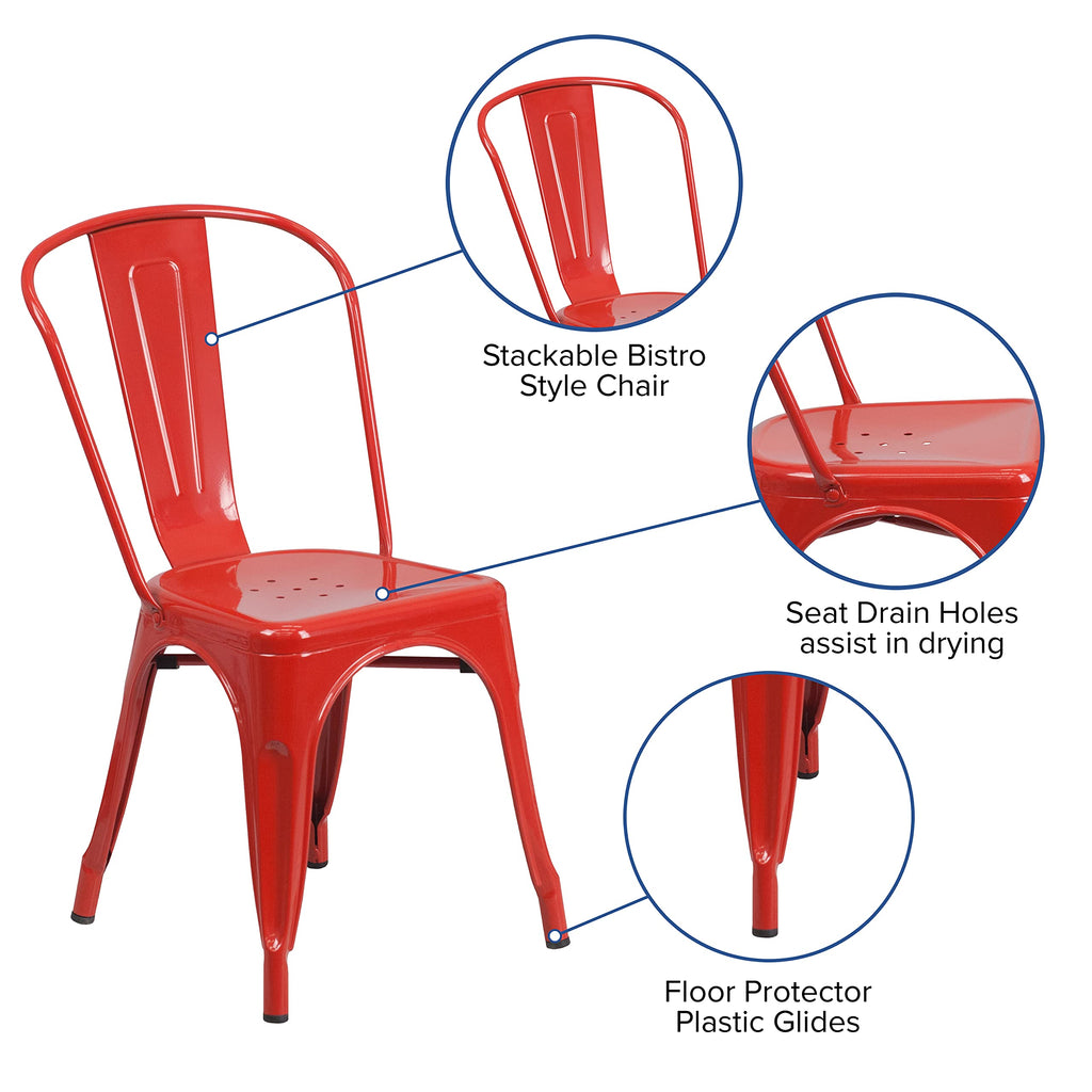 Red Metal Indoor-Outdoor Stackable Chair