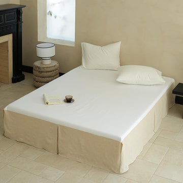 French Linen Bed Skirt with Classic 14 inch Drop Dust Ruffle, Tailored Draped Natural Flax Cotton Blend Basic Dust