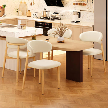 Kitchen Dining Chairs Set of 4 Modern Upholstered Leather Farmhouse Dining Room Chair with Metal Legs, Beige