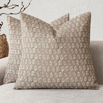 Set of 2 Decorative Vintage Floral Print Throw Pillow Covers Neutral Modern Farmhouse Cushion Covers Boho Home