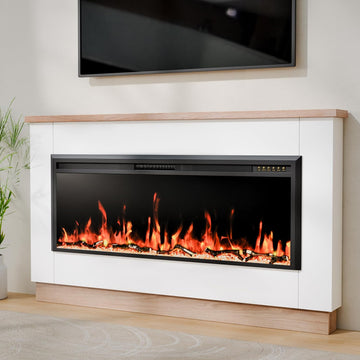 70" Electric Fireplace with Mantel for 60" Insert, Ultra-Thin 5.5" Surround, 750/1500W Heater with 12 Flame Effects