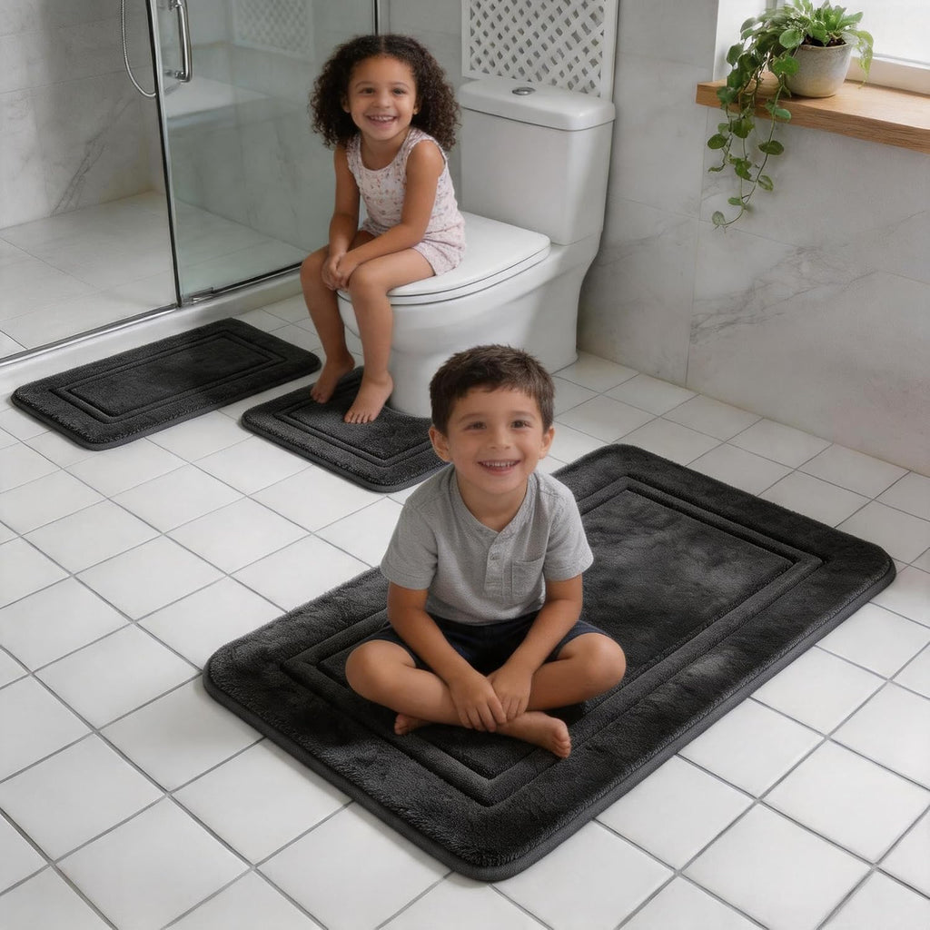 Bathroom Rugs Set 3 Piece Memory Foam Bath Mats Non-Slip Bath Rug Set ,Washable Bathroom Mats,Absorbent Shaggy Rug