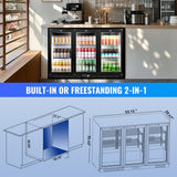 Back Bar Cooler With 3 Glass Doors, 312L Under Counter Back Bar Refrigerator wit