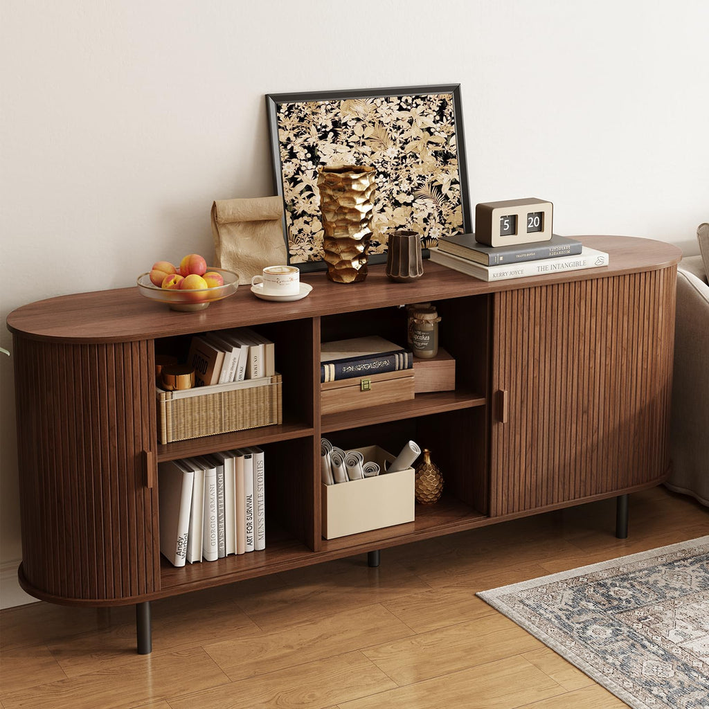 70" Sideboard Buffet Cabinet, Sliding Door/Adjustable Shelf, Walnut