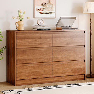 6 Drawer Dresser,47" Wide Mid Century Chest of Drawers,Wooden Bedroom Drawer Dresser with 6 Storage Drawers ,with