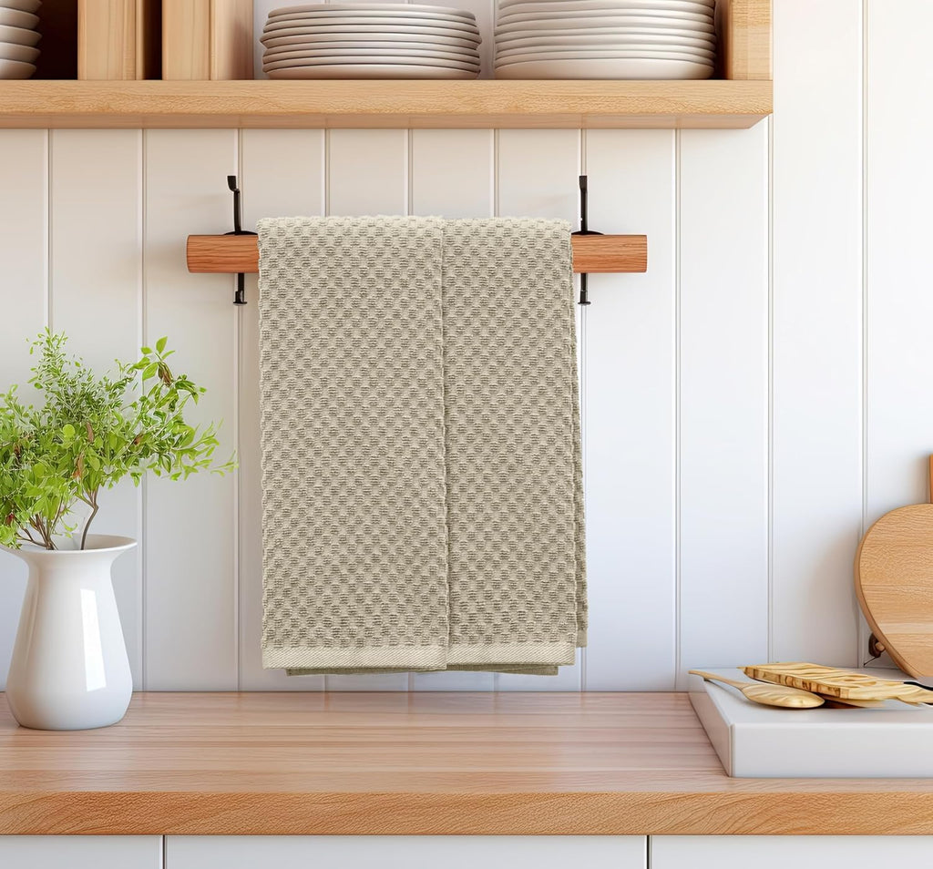 Amazing Kitchen Towels - 8 Pack 100% Cotton Waffle Terry Towel | Beige - 16x28 inch Euro Café Waffle Weave Dish