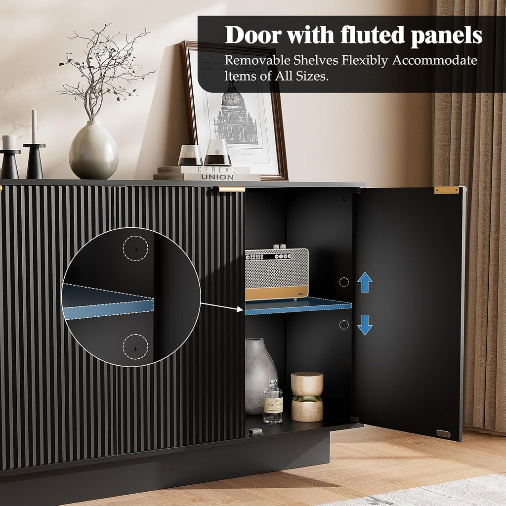 63'' Large Fluted Sideboard Buffet Cabinet, Modern Storage Cabinet with Adjustable Shelf, Console Table Wine Bar