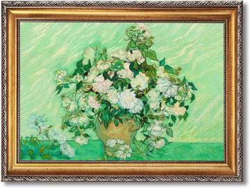 Gold Framed Roses by Vincent Van Gogh Floral Wall Art Prints Classic Flower Oil Painting Reproduction Poster Vintage