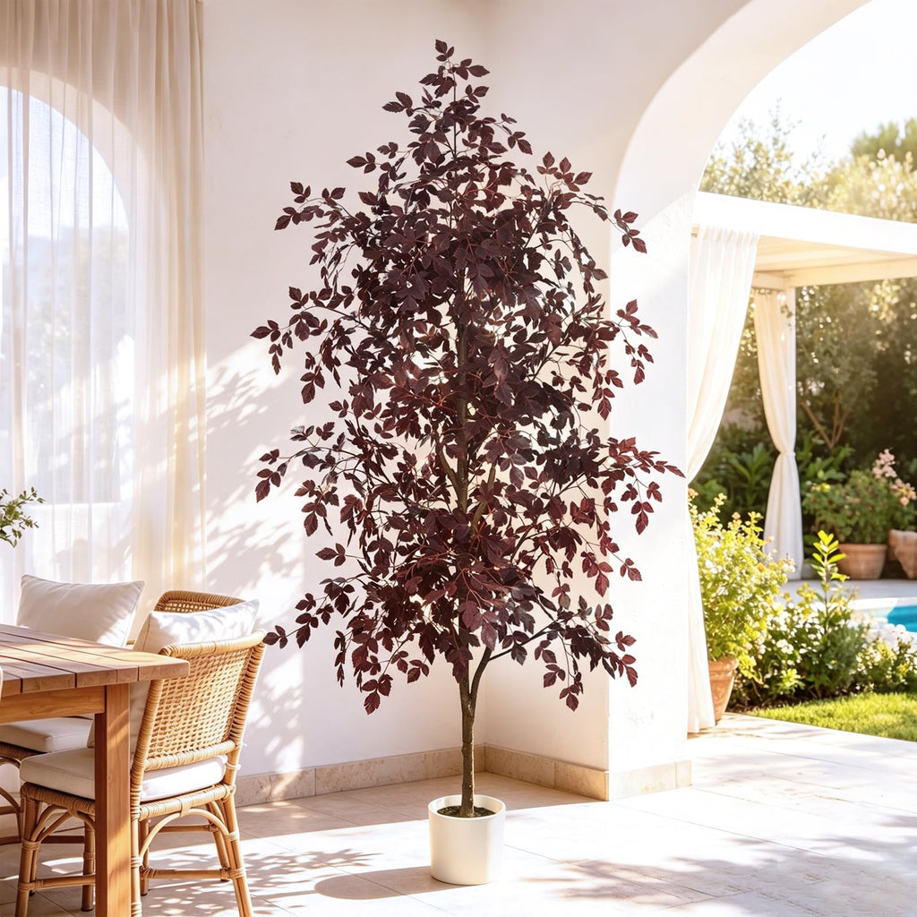 Artificial Maple Tree 6FT, Faux Fall Tree with White Planter