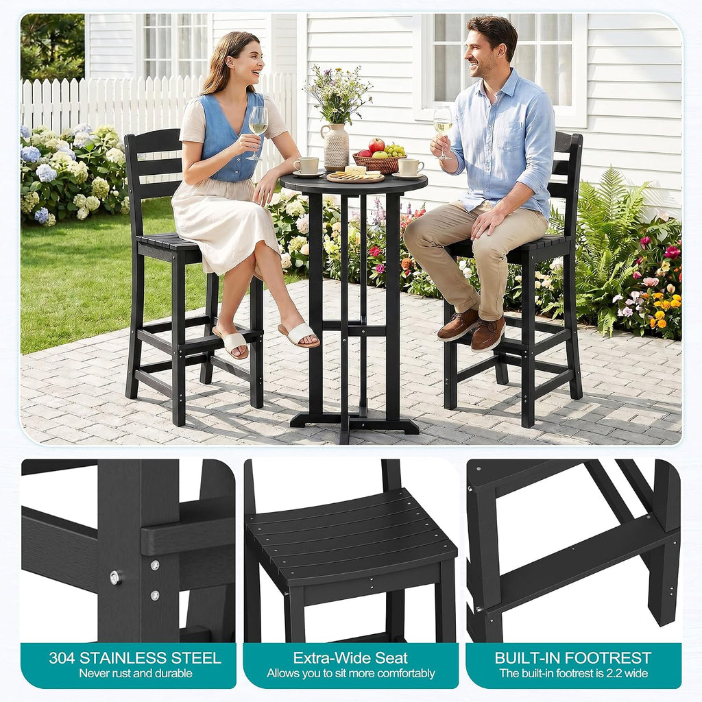 3 Piece Patio Swivel Bar Set, All Weather Mental Textilene High Swivel Bar Stools Chair Set of 2 and Glass Bar Table